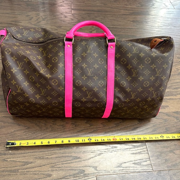 💯 LOUIS VUITTON Monogram Pink Trim Keepall 55 Brown Luggage Bag - Picture 11 of 13